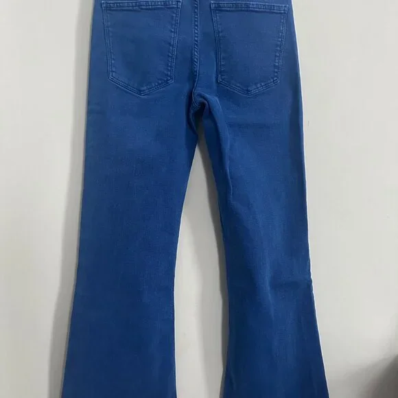 Zara Women’s Jeans Size 4 Juno Blue High Waist Skinny Flare Raw Hem - Picture 4 of 5